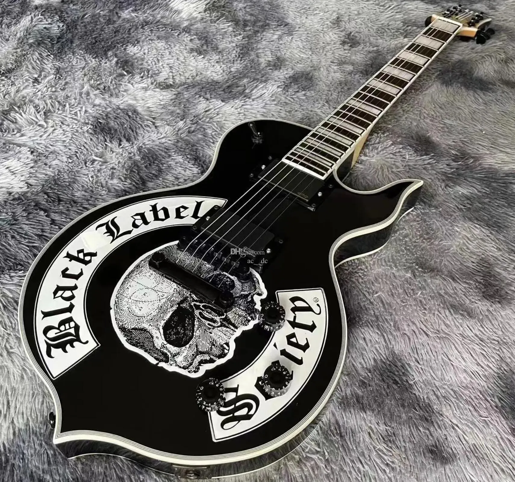 Sällsynt Wylde Audio Zakk Wylde Odin Live Stage spelade gitarrtecknad svart etikett Skul Electric Guitar Grover Tuners Black Hardware Stor block Inlag China EMG Pickups