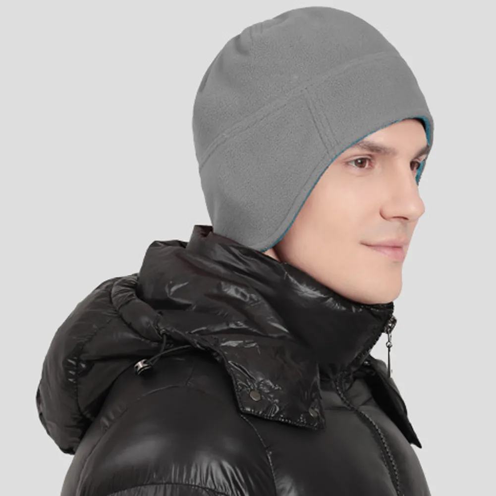 Warm Fleece Beanie Earflap Winter Hat Two Tone Outdoor Winter Cap Ear Protection Cap Double Layers Anti-freezing Cycling Skull Cap for Men Women