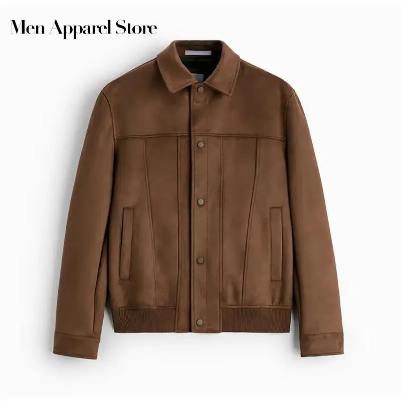 Mens Jackets Faux Suede Jacket Autumn Casual Loose Lapel Single Breasted Coat Fashion Male Solid Long Sleeve Pocket Outwear 231114