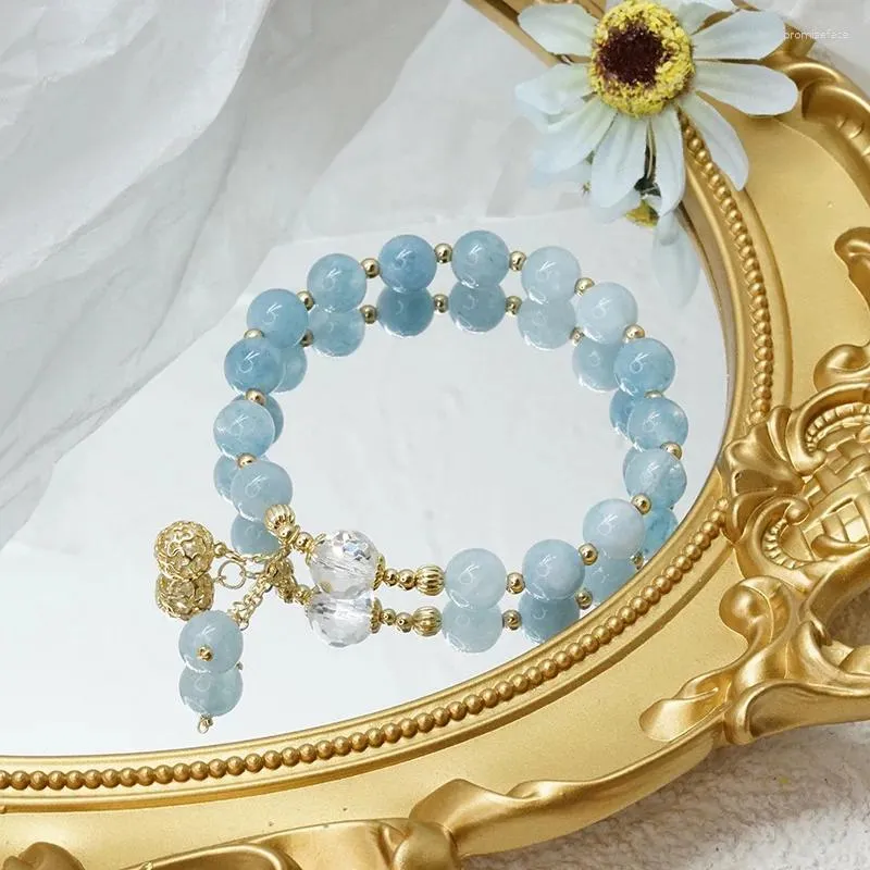 Strand Blue Stone Beaded Bracelet Retro Chinese Style Hand String Hanfu Jewelry Gift Women Girl Beads Crystal