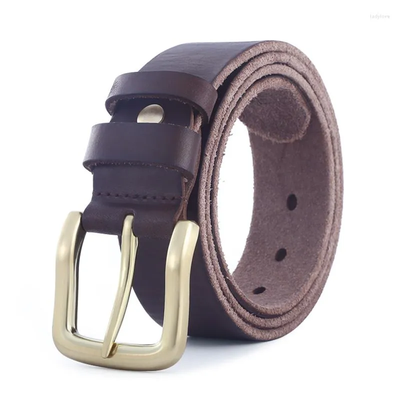 Belts Anpudusen Solid Brass Buckle 2023 Full Grain Genuine Leather Mens Luxury Designer High Quality Womens Cowboy