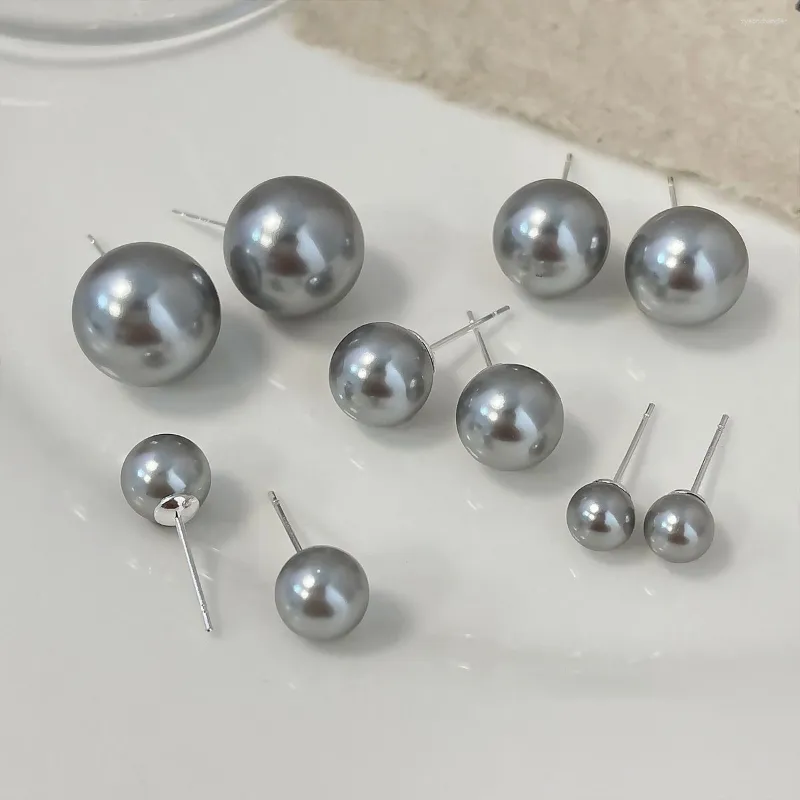 Stud Earrings KADRUFI Temperament Vintage Gray Color Pearl Round Bead Women Korean Fashion Simple Earring Jewelry 6/8/10/12/14mm