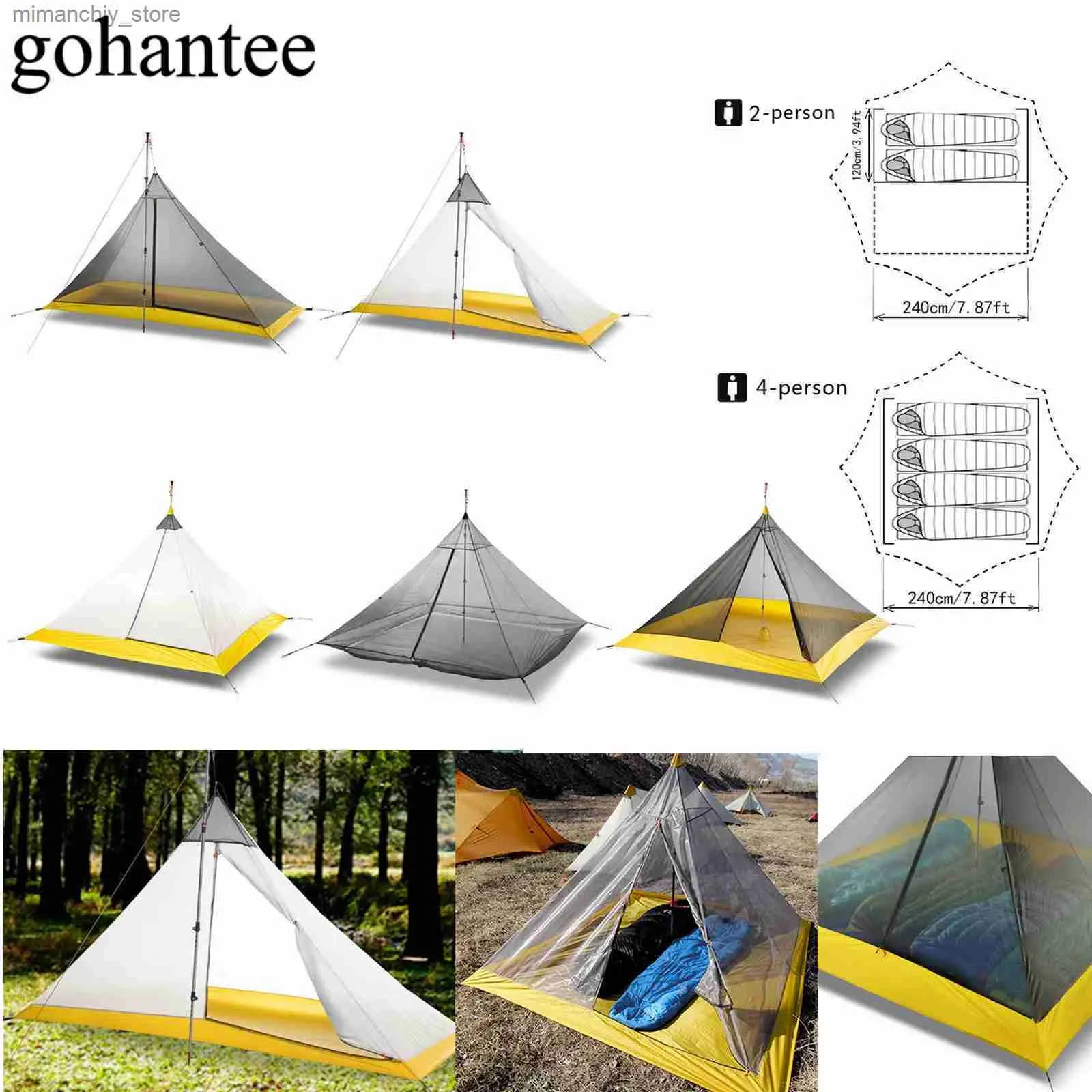 Namioty i schroniska Ultralight Camping Tent 2-4 Osoba na zewnątrz 40D nylonowe silikonowe pręty powlekane piramidą duży namiot Brezyn 3-4 sezonowy namiot wewnętrzny Q231115