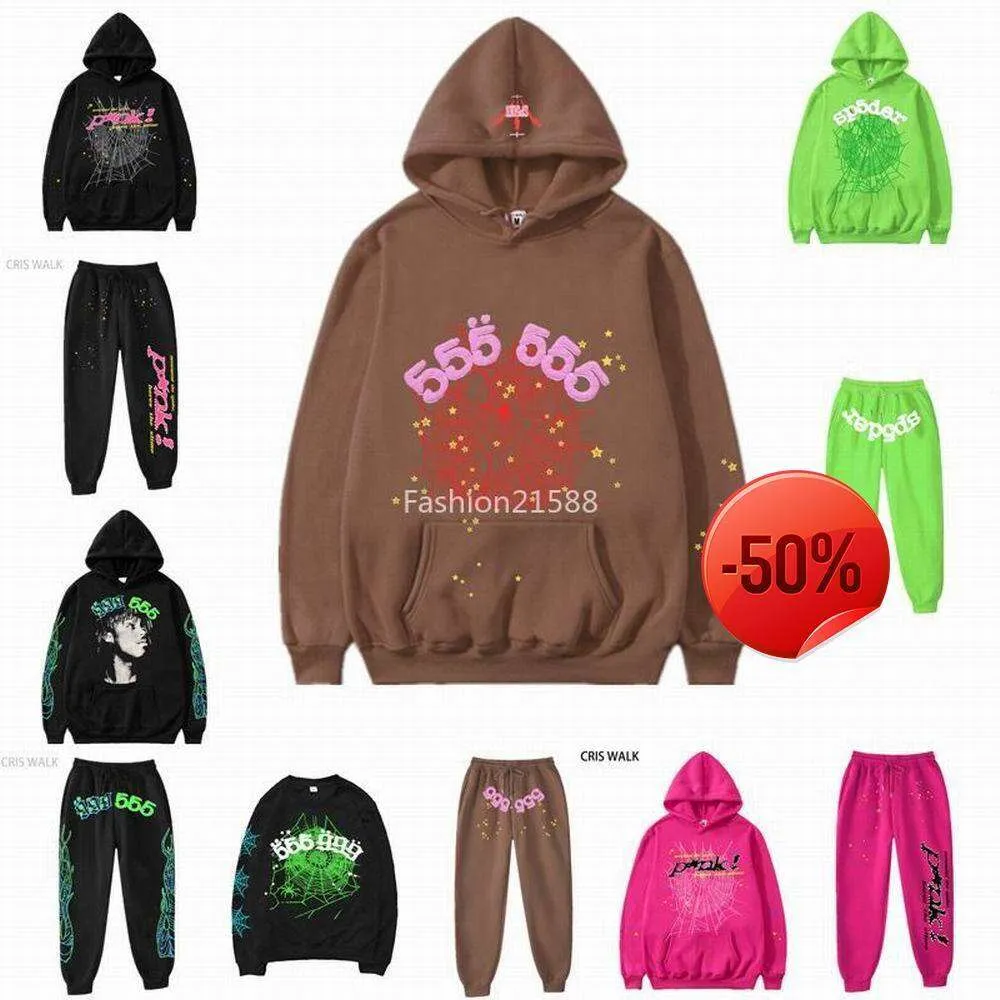 50 offmens hoodies tröjor män hoodies grafisk sp5der ung thug 555 spindel hoodie män kvinnor skum tryck webb grafiska rosa tröjor överdimensionerade designer mens man j