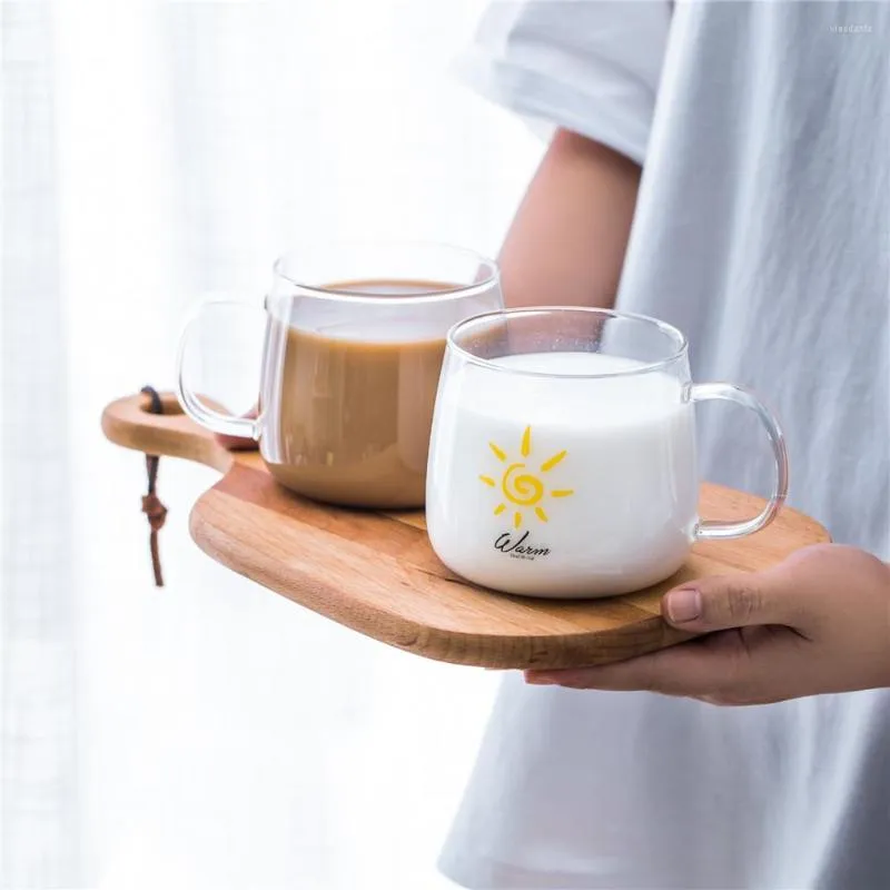 Tazze Chic Sun Glass Mug Colazione Latte Succo Tazza da caffè Resistente al calore Manico trasparente Bicchieri Amanti Coppia Regali 450ML