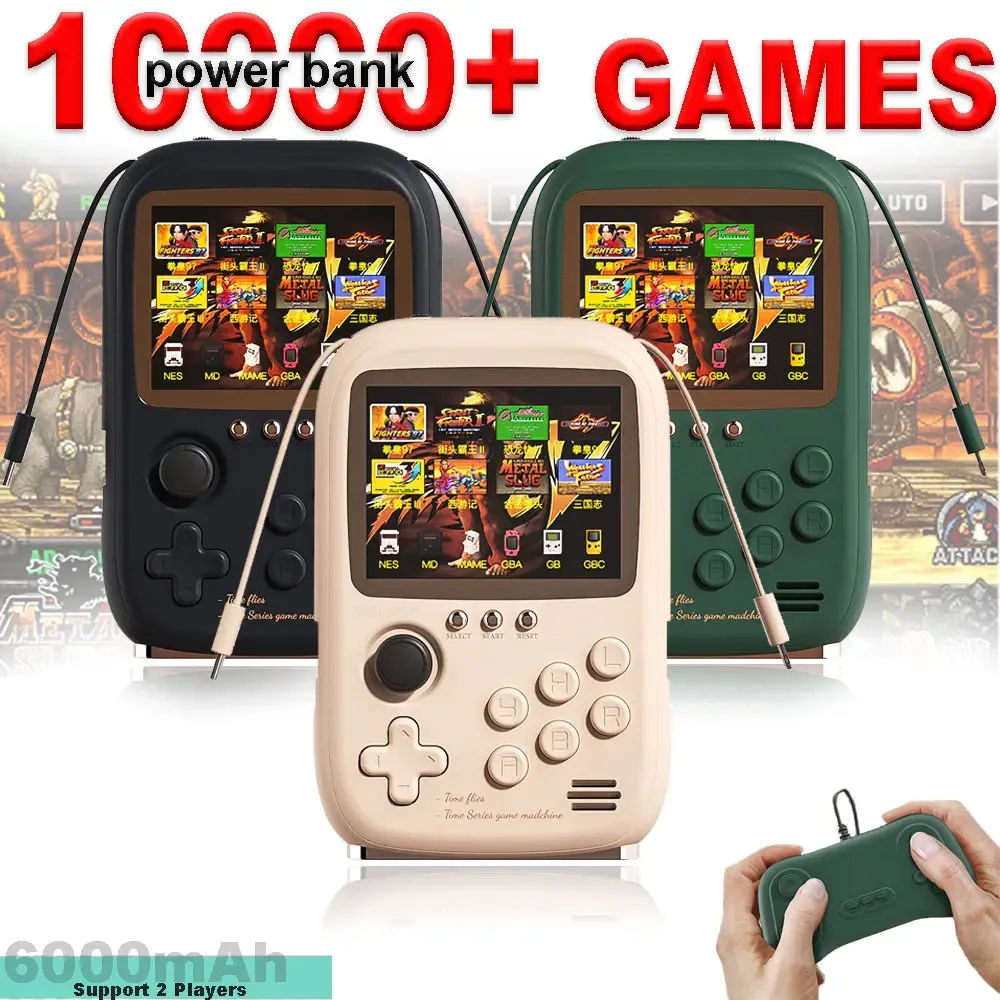 Joueurs de jeux portables Console de jeu portable Banque d'alimentation 2-en-1 Capacité de 6000 mAh Mini-consoles de jeux vidéo rétro 10000 jeux Joueurs de jeux portables 231114