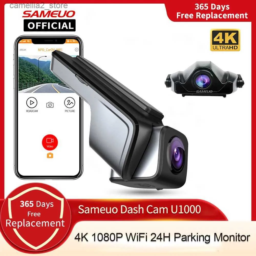 DVR de voiture Sameuo Dash Cam 4K Enregistreur vidéo Dvr de voiture 2160P Auto WiFi Vision nocturne 24H Mode de stationnement Dashcam Enregistrement de caméra avant et arrière Q231115