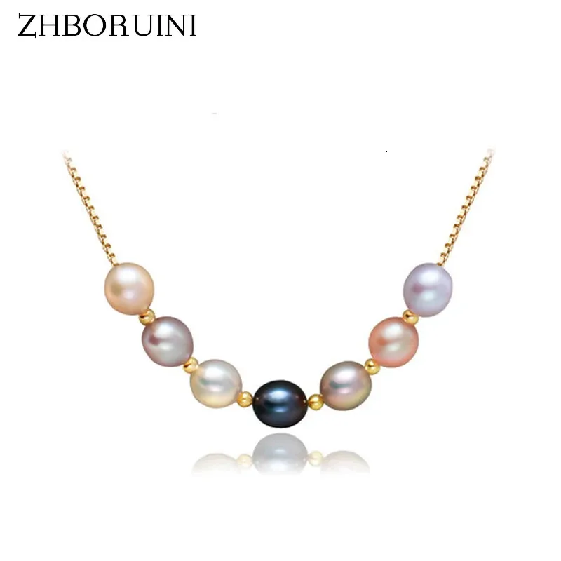 قلادة قلادة Zhboruini Pearl Jewelry Natural Freshwater Pearl Multicolour Pearl Necklace قلادة 925 الاسترليني المجوهرات الفضية للنساء 231115