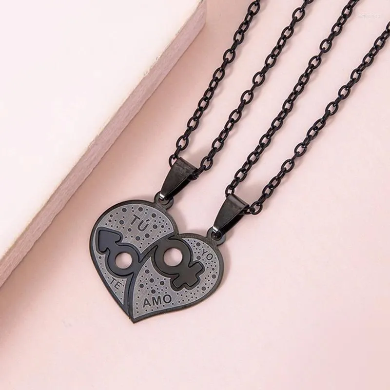 Pendant Necklaces Creative Black Male Female Symbol TE AMO Heart