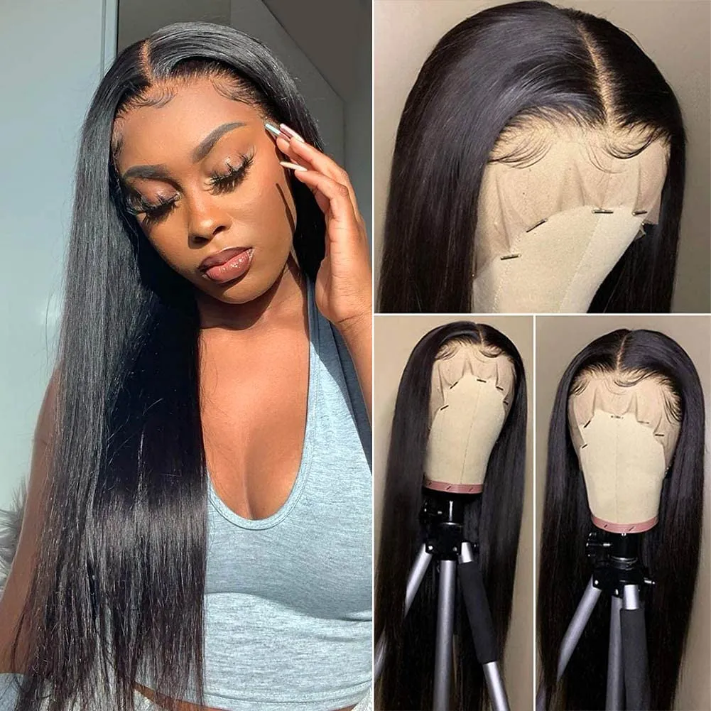 Silky Straight Lace Frontal Human Hair Wigs 4x4 5x5 6x6 7x7 13x4 13x6 360 Full Lace Wigs for Women Natural Color Pre Plucked Glueless Wigs