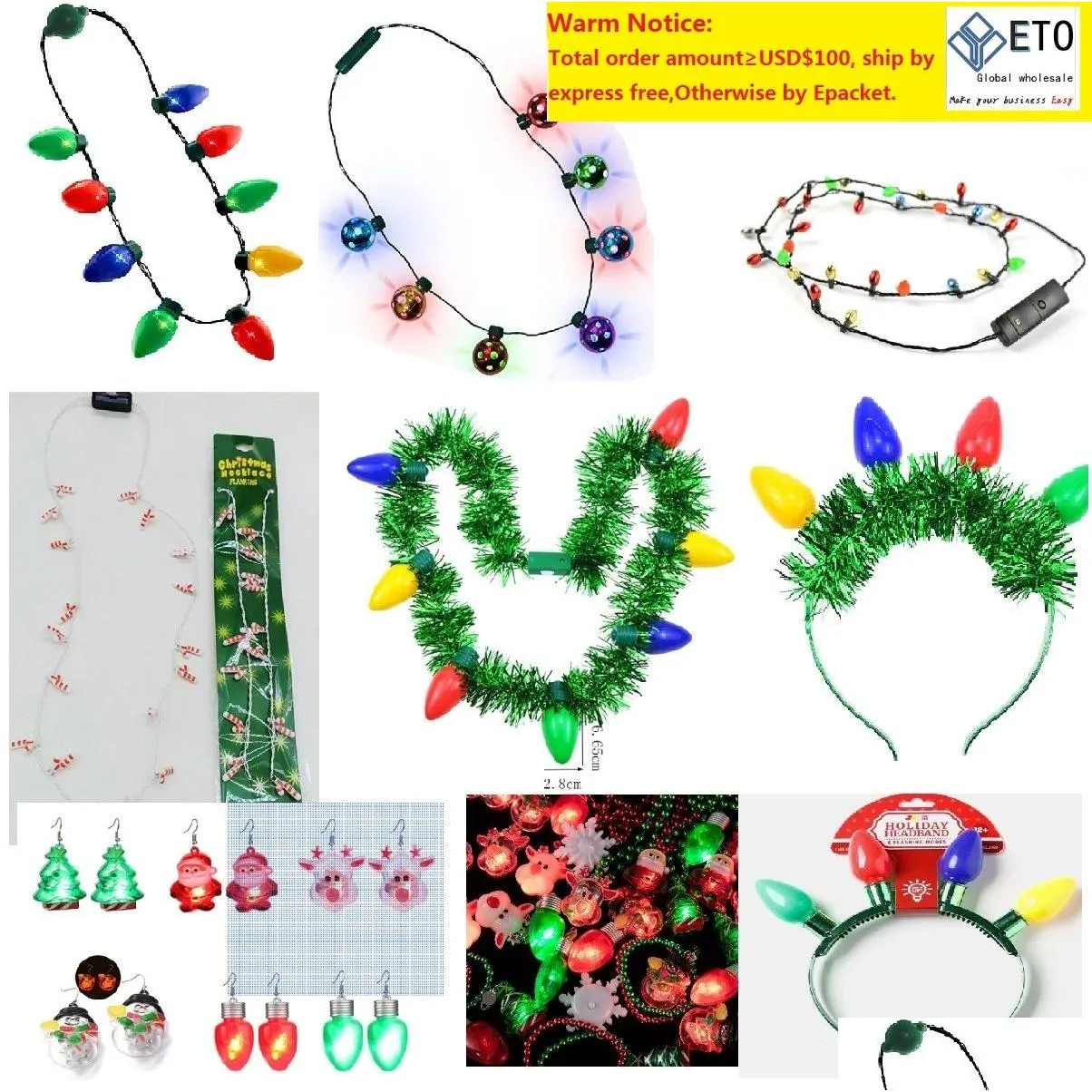 Décoration de fête des vacances de Noël clignotant léger collier bbs colliers LED pour décorations