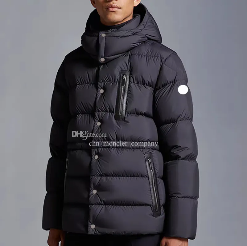 Vinter utomhus mode huva mens down jacka bröstficka puffer jacka arm lim metall badge down jacka lumbal åtdragning design varm kappa storlek 1--5