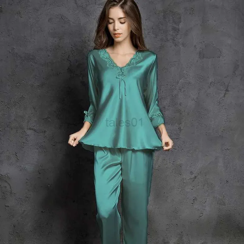 Femmes sommeil salon pijamas femmes femme tailleur-pantalon femmes glace soie costume à manches longues en soie pyjamas mince bourgeon soie dormir maison costume vêtements de nuit zln231115