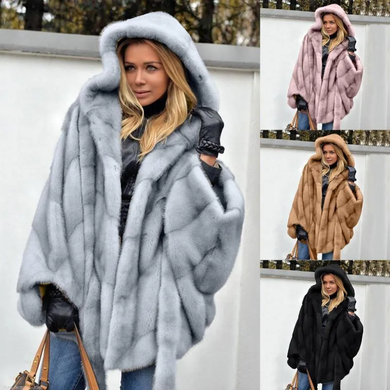 2023 Winter Womens Elegant Faux Fur Faux Fur Hooded Coat