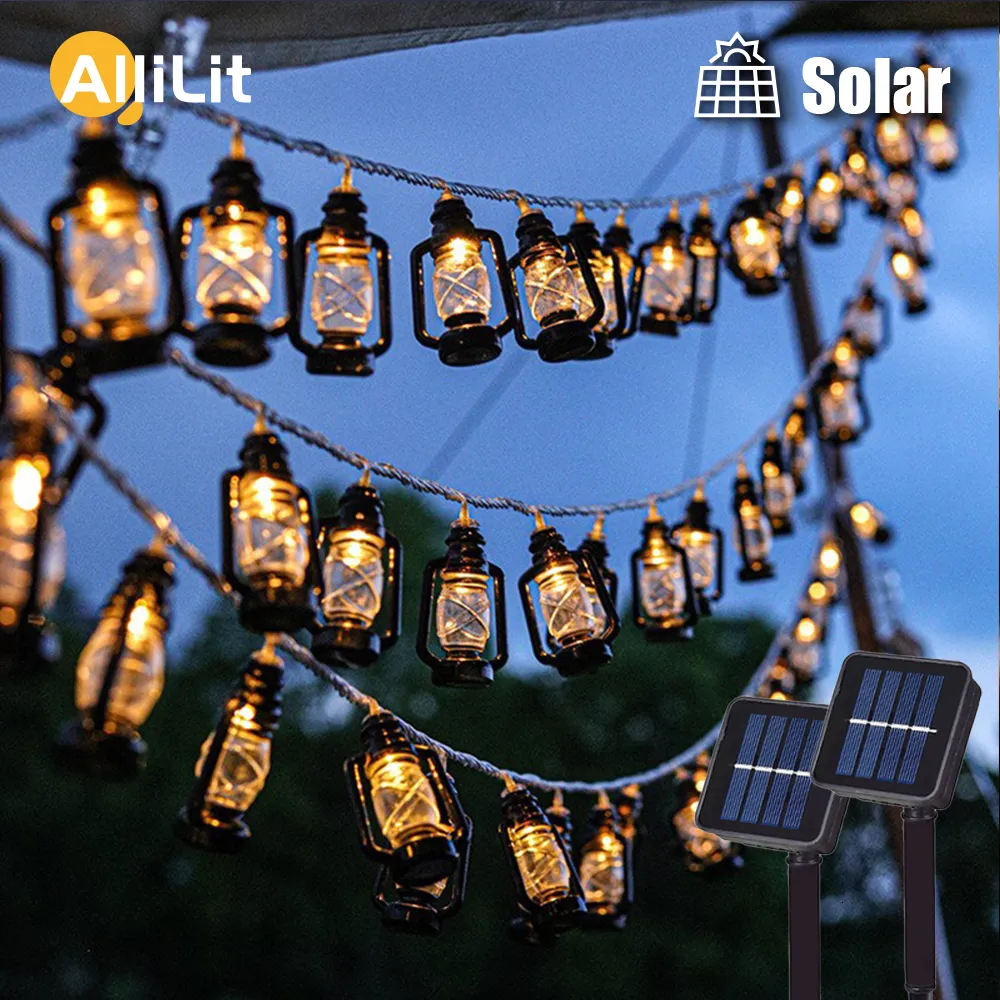 Gartendekorationen 1 ~ 2 STÜCK LED Solar Lichterkette Outdoor Wasserdichte Weihnachtsdekoration 30 Birnen Retro Camping Zelt Girlande Party Fee Lampe