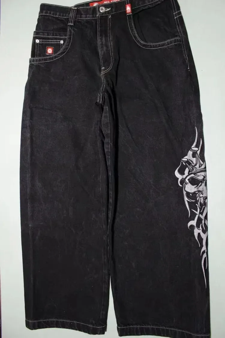 Jeans da donna Y2k Jeans Harajuku Hip Hop Skull Graphic Jeans larghi oversize Pantaloni in denim nero Uomo Donna Pantaloni larghi gotici Streetwear 231115