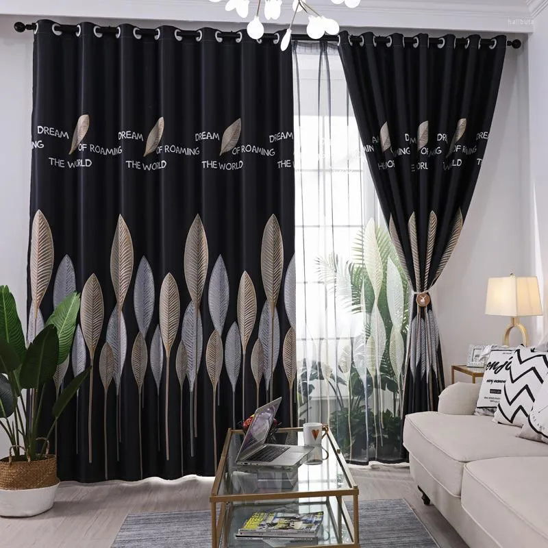 Gardin modern enkel bladtryck gardiner för levande matsal sovrum skugga blackout franska fönster