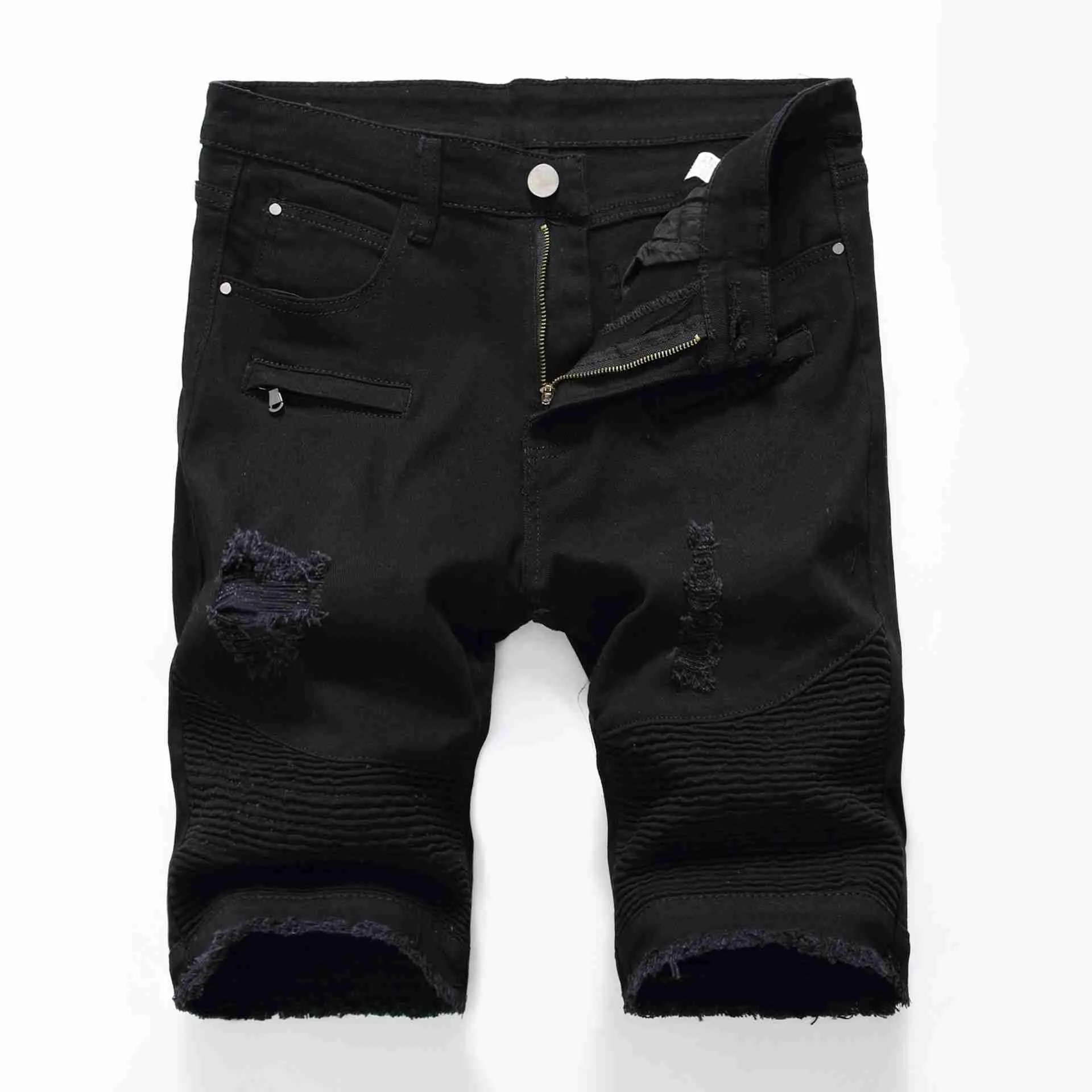 Твердые мужские новые джинсы, повседневные джинсовые брюки, облегающие брюки Fiess, большие размеры, летние шорты до колена