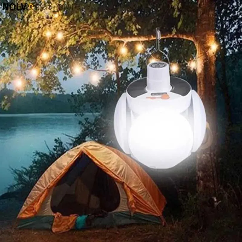 Camping Lantern Miljövänlig Solar LED -glödlampa DC laddningsbar hängande camping Lykta Vattentät nödsituationsljus för vandringsfiske Q231116