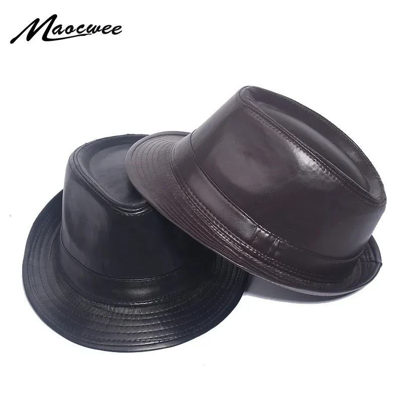 Ampla borda chapéus balde pu couro fedora vintage jazz boné cowboy cavalheiro bowler curto floppy trilby panamá chapéu hip hop preto homens mulheres 231114