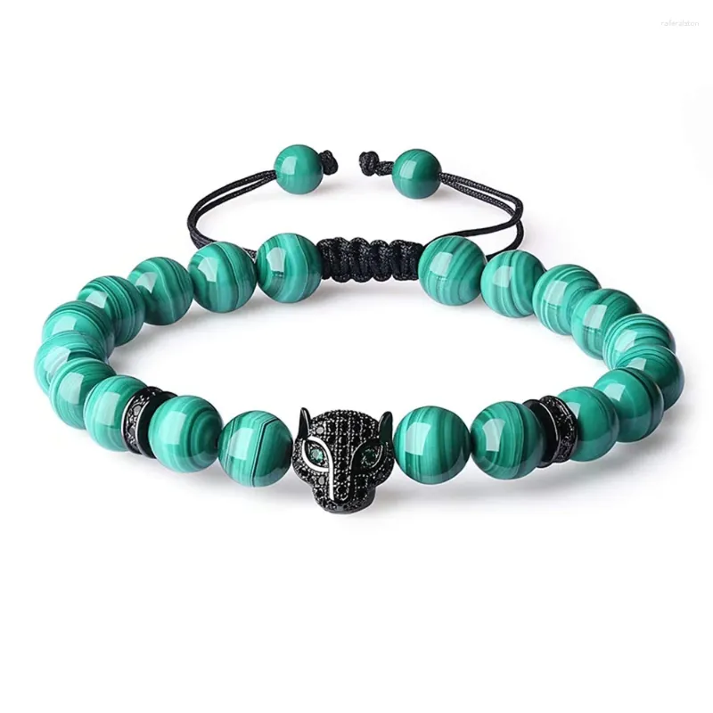 Vendita di bracciali in pietra naturale Bracciale con testa di leopardo Squisito regalo artigianale da uomo con perline in occhio di tigre da 8 mm