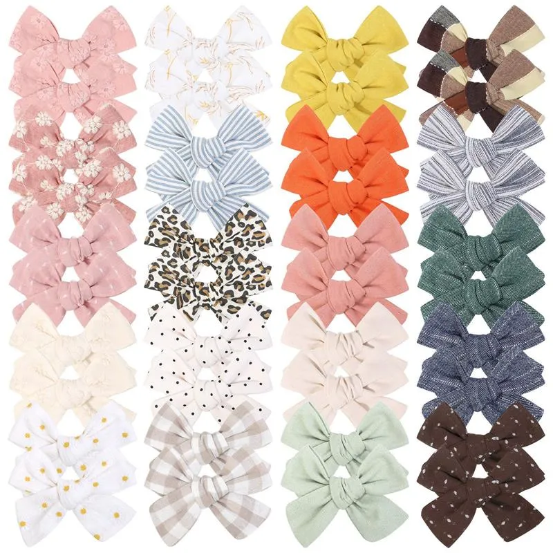 Fermagli per capelli Bowknot fatti a mano con stampa dolce Neonate carine Fiocchi in cotone Barrette per capelli Copricapo per bambini Accessori per capelli