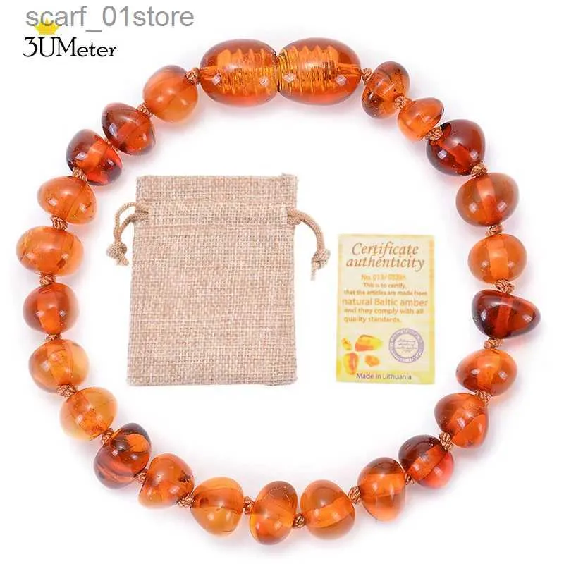 Chaîne de mode Bracelet en ambre naturel assemblé à la main véritable ambre de la Baltique bracelets de dentition bijoux certifiés cadeau pour bébé adultes L231115