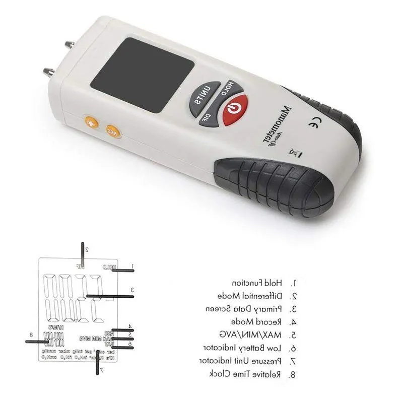 FREESHIPING HAND-HELD HT-1890 디지털 차동 압력 게이지 기압계 전문 디지털 공기 압력 미터 HVAC 압력계 NAHSO