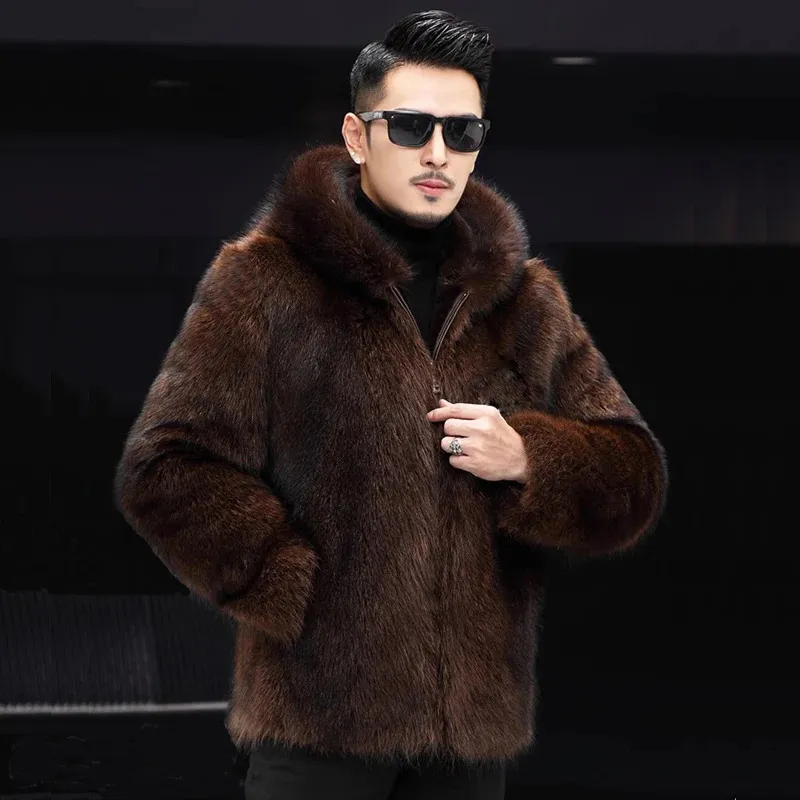 Futra męskiego FUAX FUR płaszcz Nork Krótki Zapędzi Casual Fashion Trend Winter Zipper Kurtka 231114