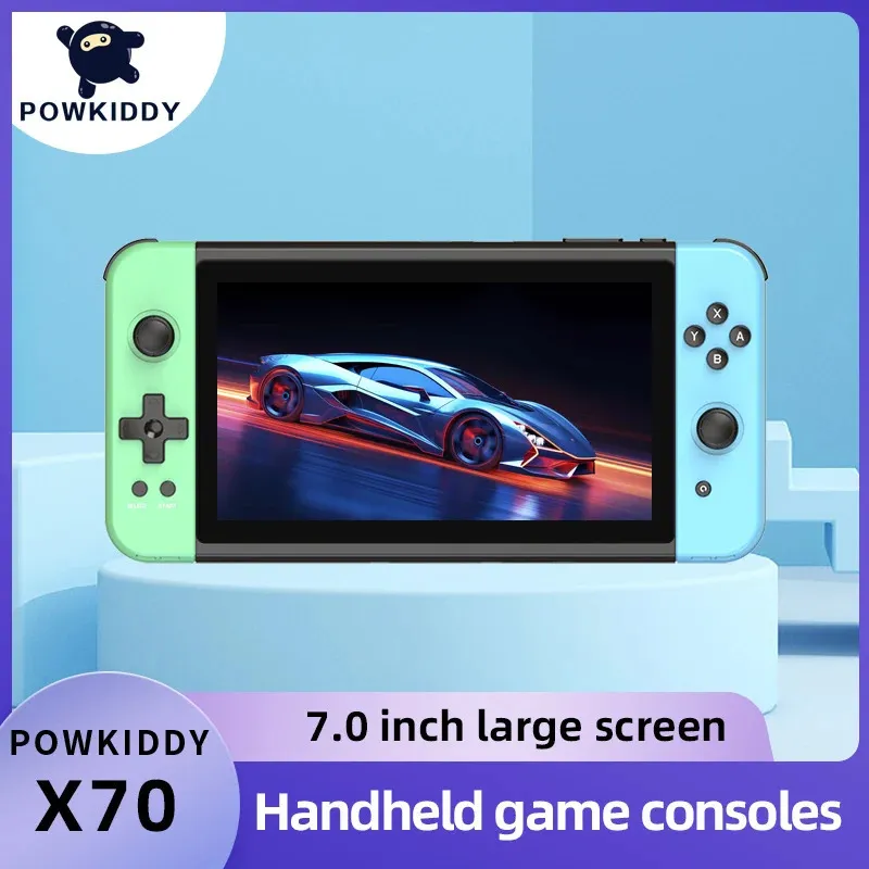 Draagbare gamespelers POWKIDDY X70 Handheld gameconsole 7 inch HD-scherm Retro videogamespelers Geschenken voor kinderen Ondersteuning voor games voor twee spelers 231114