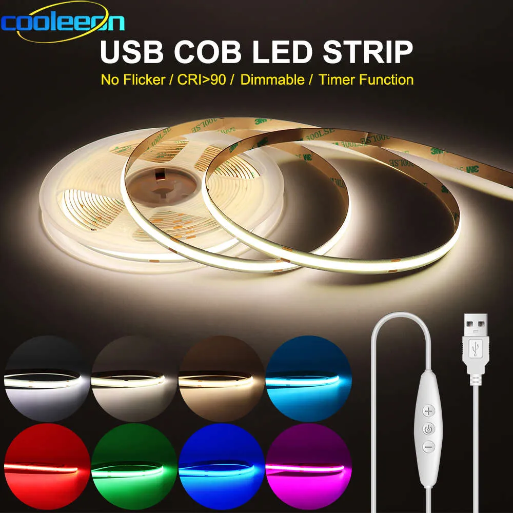 10 مم 5 مم 5 فولت خبز مع خافت USB مدعوم 1M 2M 3M FCOB شريط LED LED شريط الضوء DIMMABLE