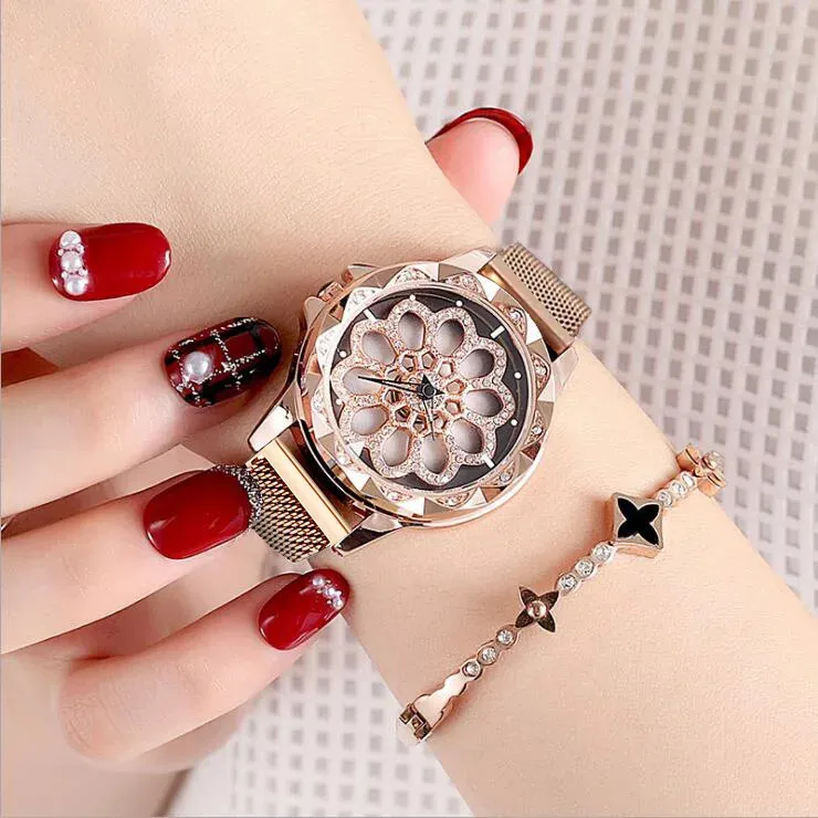 Montres femme UTHAI CQ30 femmes montres or rose horloge montre-bracelet dames montre pour femme quartz strass Spin fleur Transparent luxe 231115