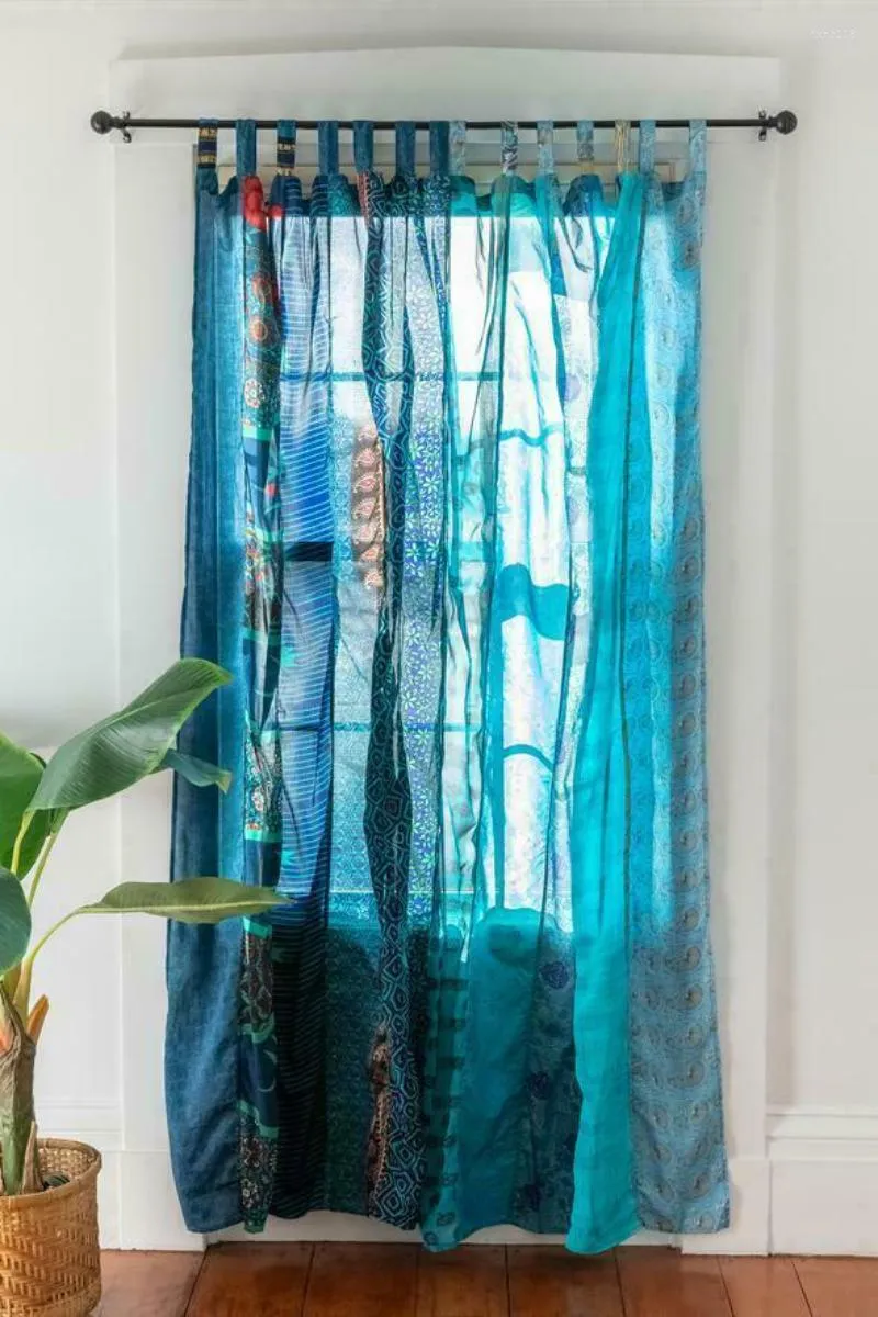 Curtain Sari Patchwork Drape Window Decor Silk Turquoise