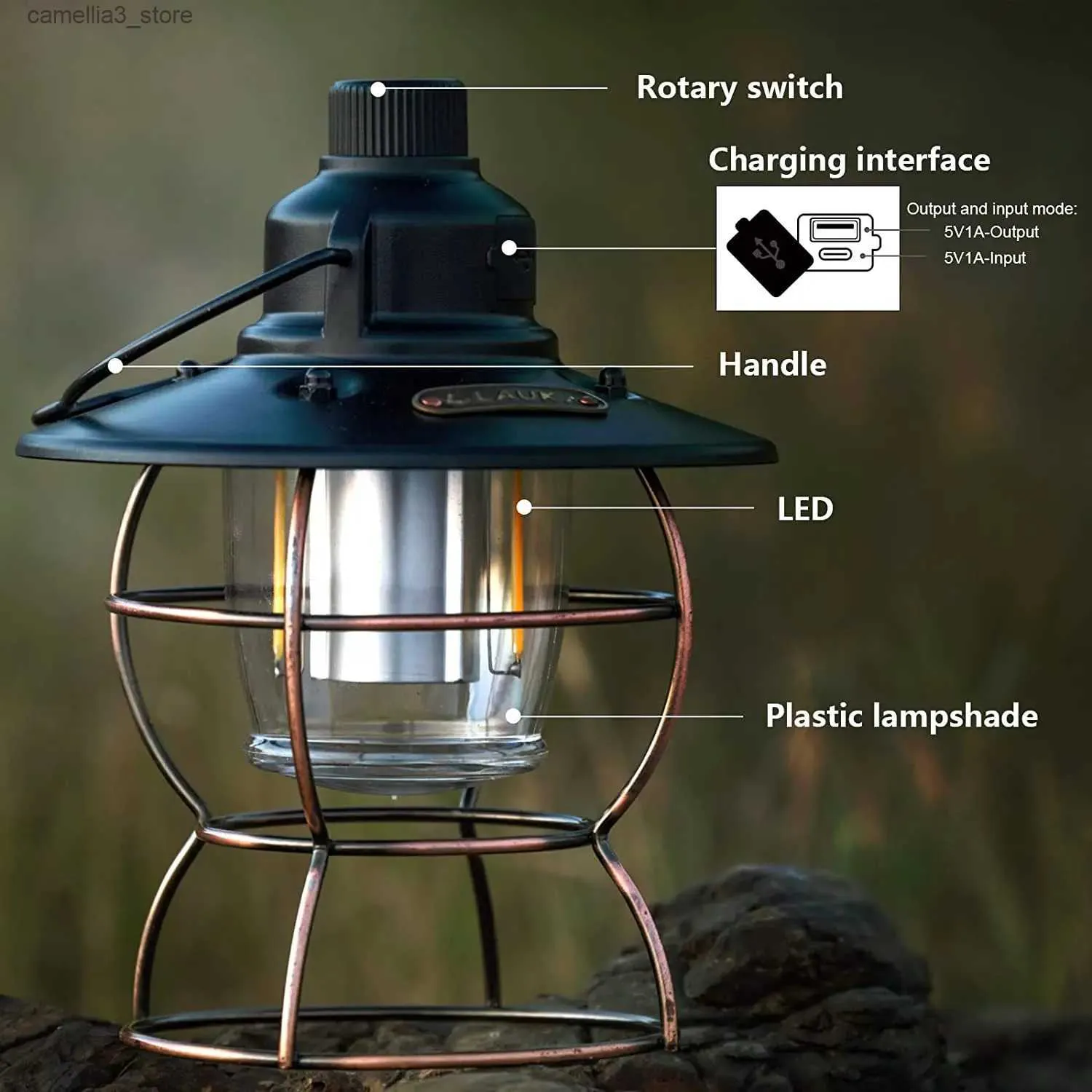 Lanterne de camping IPX4 étanche extérieure portable rechargeable LED rechargeable vintage rétro en métal suspendu lanterne de camping lumières de torche à intensité variable Q231116