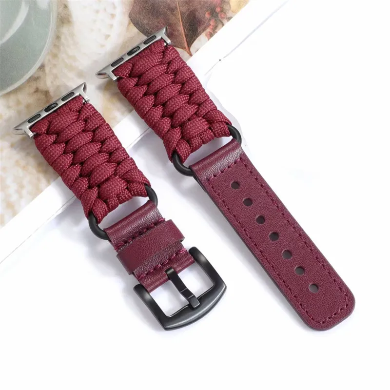 Braided Rope Leather Watch Strap For Apple Watch 8 Ultra 7 SE 6 5 3 Series Luxury Bracelet Wristband Iwatch Band 49mm 44mm 42mm 41mm 40mm 38mm Watchband Accessories