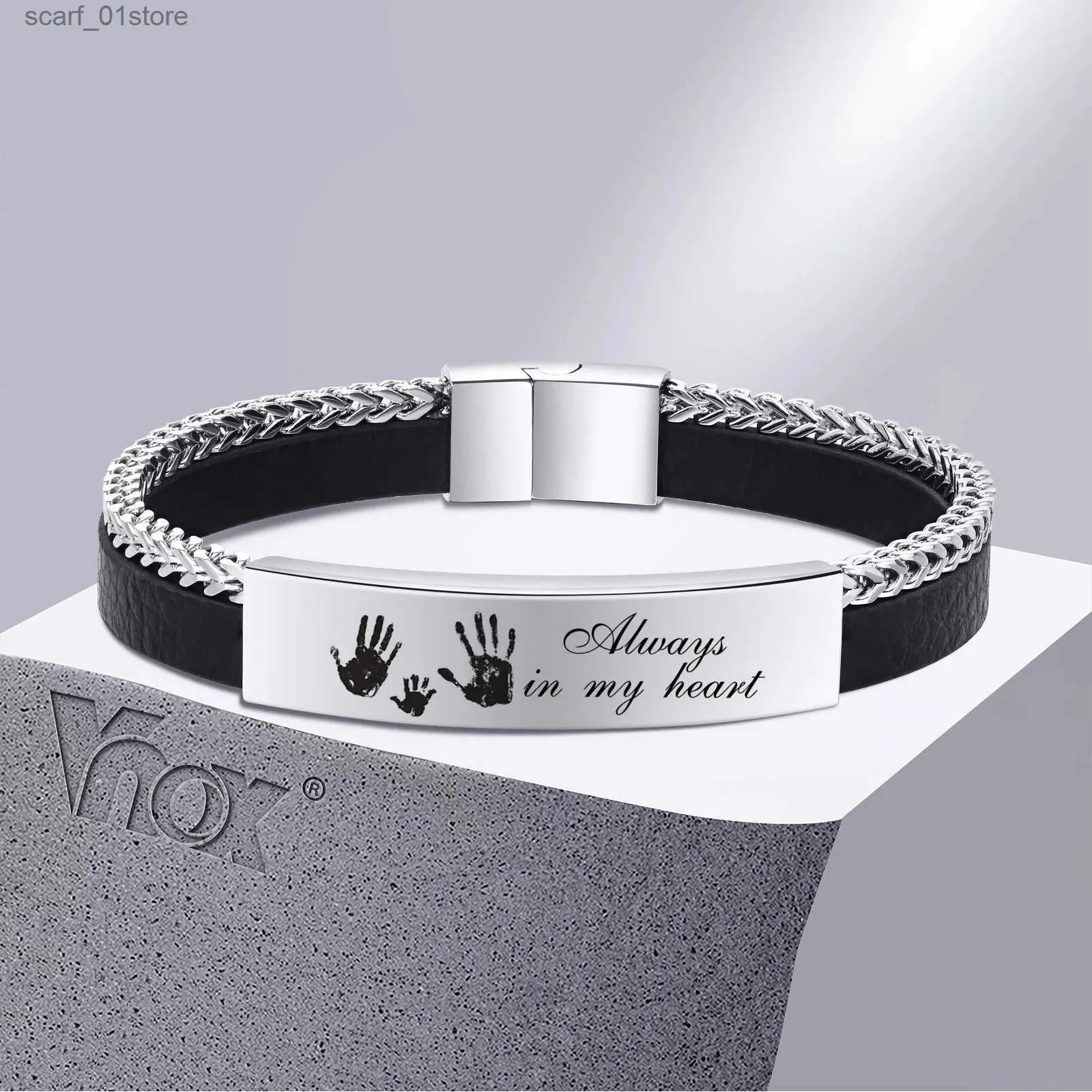 Chain Vnox Free Personalized Mens Leather Bracelets for Dad Father Birtay Christmas Gift Anti Allergy Stainless Steel Wheat ChainL231115