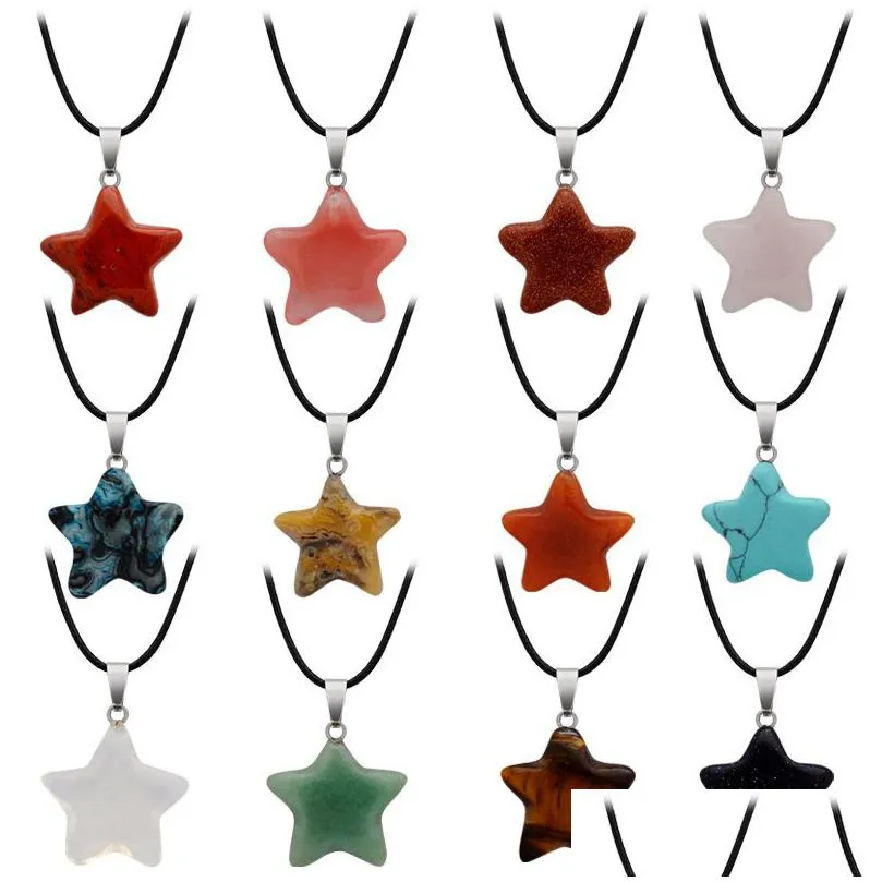 Pendant Necklaces Moon Star Pendant Necklace Fashion Jewelry For Women Men Girl Gift Natural Crystal Quartz Stone Turquoise Heart Char Dhp2G