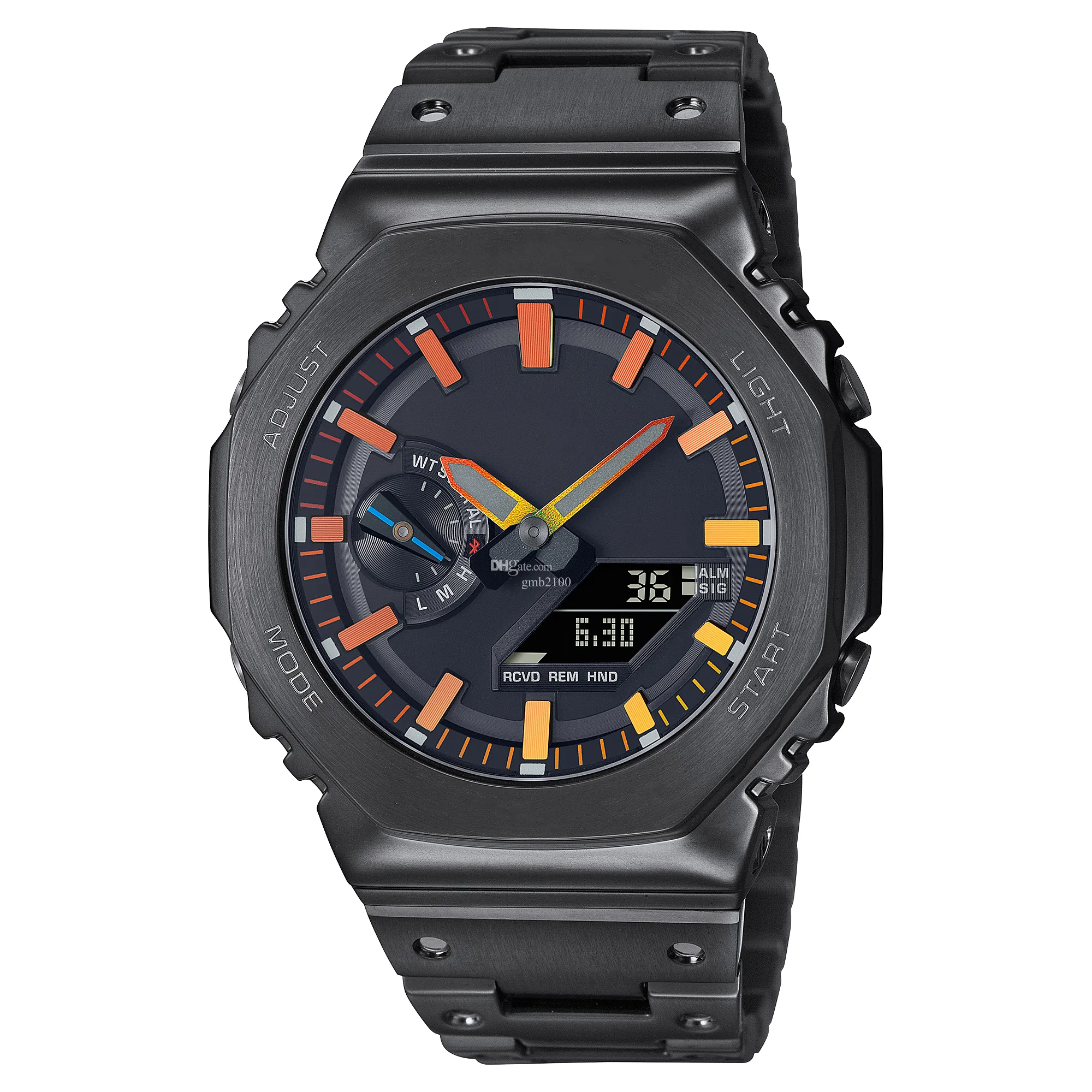 Montre unisexe à Quartz numérique Sport GM-B2100 cadran LED en alliage pleine fonction heure mondiale acier résistant à l'eau Str