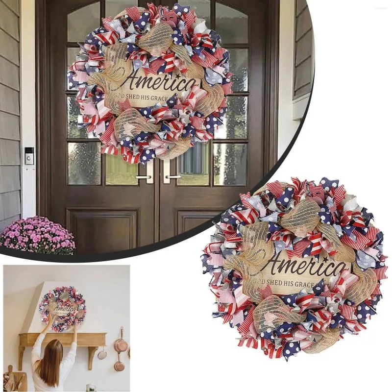 Dekorativa blommor Independence Day Flag Garland Christmas Holiday Decoration Valentine's Wreaths With Lights Small Window