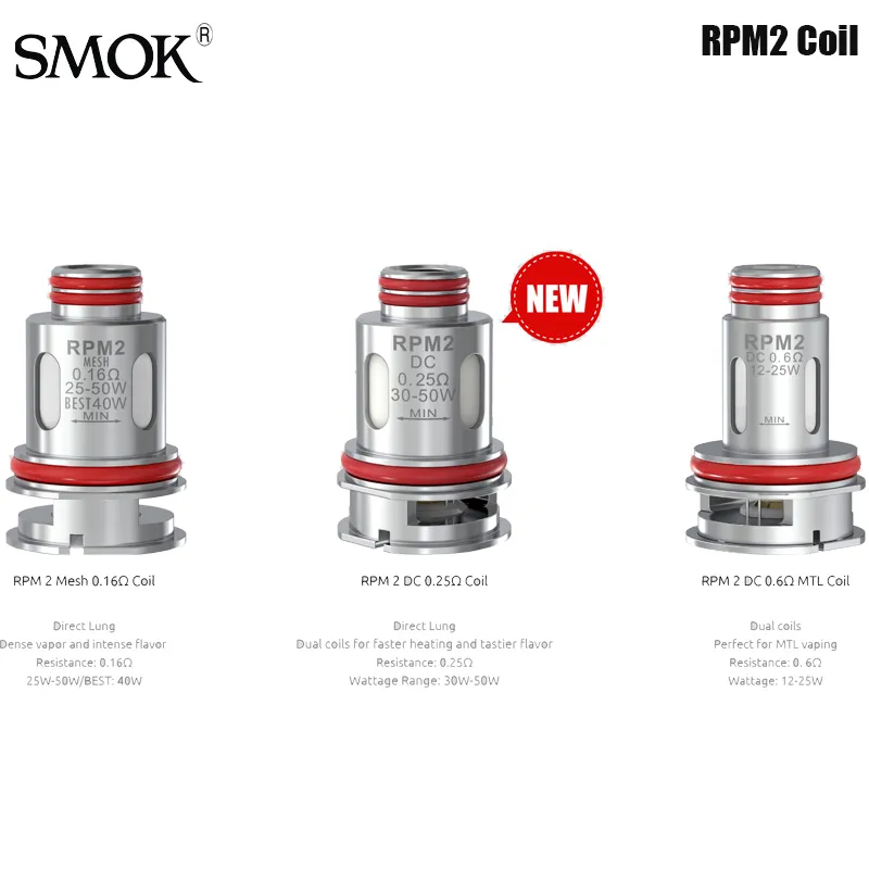Bobine Smok RPM2 pour Kit SCAR P3P5 Smok RPM2 DC MTL 0,6 ohm/0,25 ohm RPM 2 maille 0,16 ohm/0,3 ohm E-cigarette Vape authentique 5 pièces/paquet