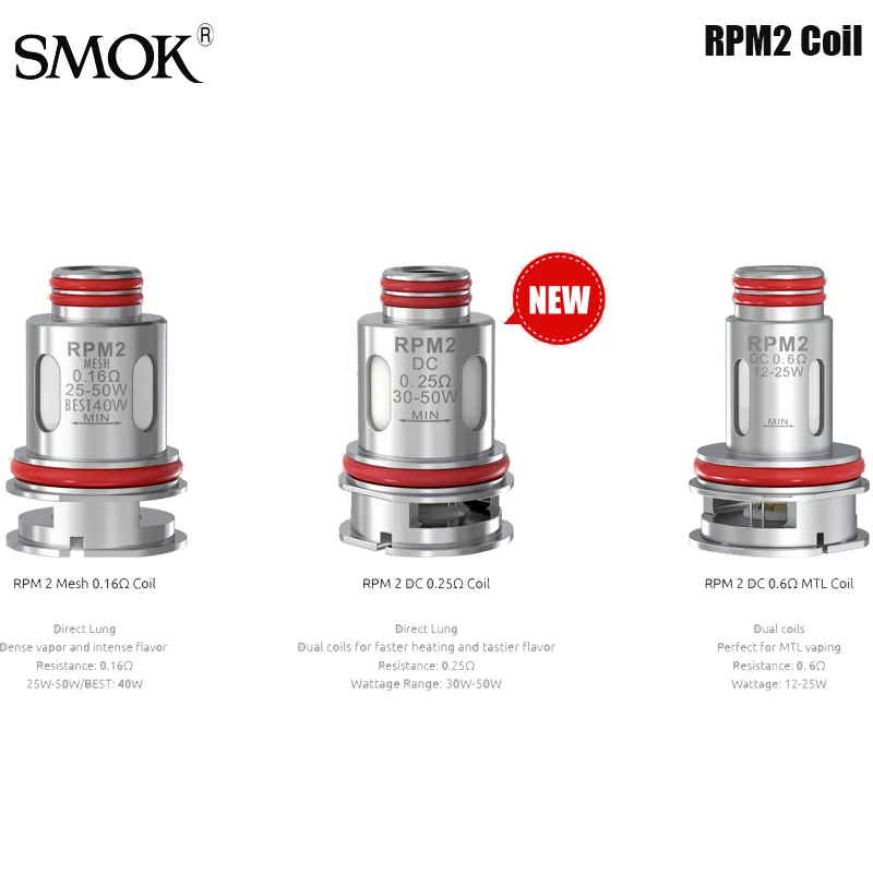 흉터 P3P5 키트를위한 흡연 RPM2 코일 연기 RPM2 DC MTL 0.6OHM/0.25OHM RPM 2 메시 0.16OHM/0.3OHM 전자 담배 VAPE 정통 5PCS/PACK