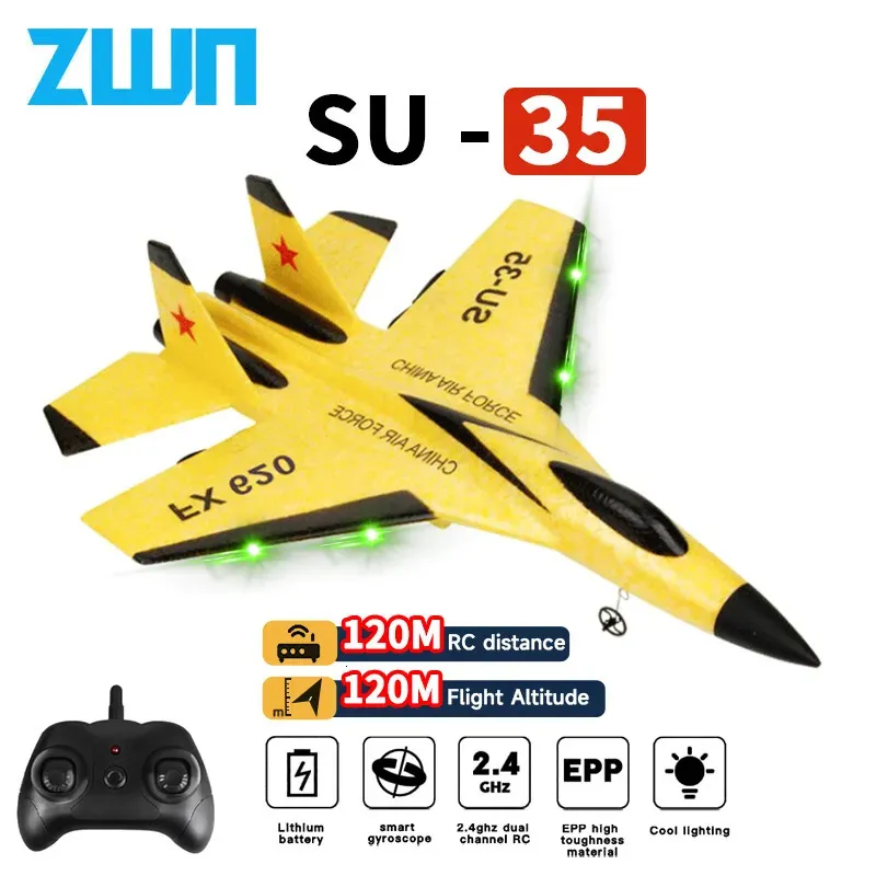 ElectricRC Aircraft RC Plane SU35 2.4G med LED -lampor Flygplan Remote Control Flying Model Glider Airplane SU57 Epp Foam Toys for Children Gifts 231115