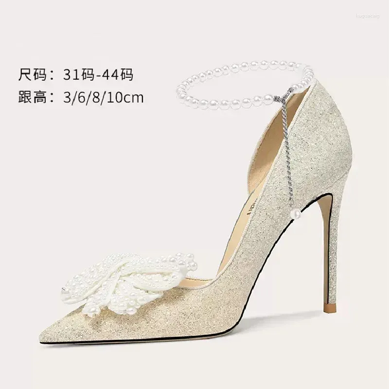 Sandals Spring/Summer Pointed Sheepskin Soft Sole Pearl Sequin With Thin High Heels Banquet Dress Large And Small Women's Shoes