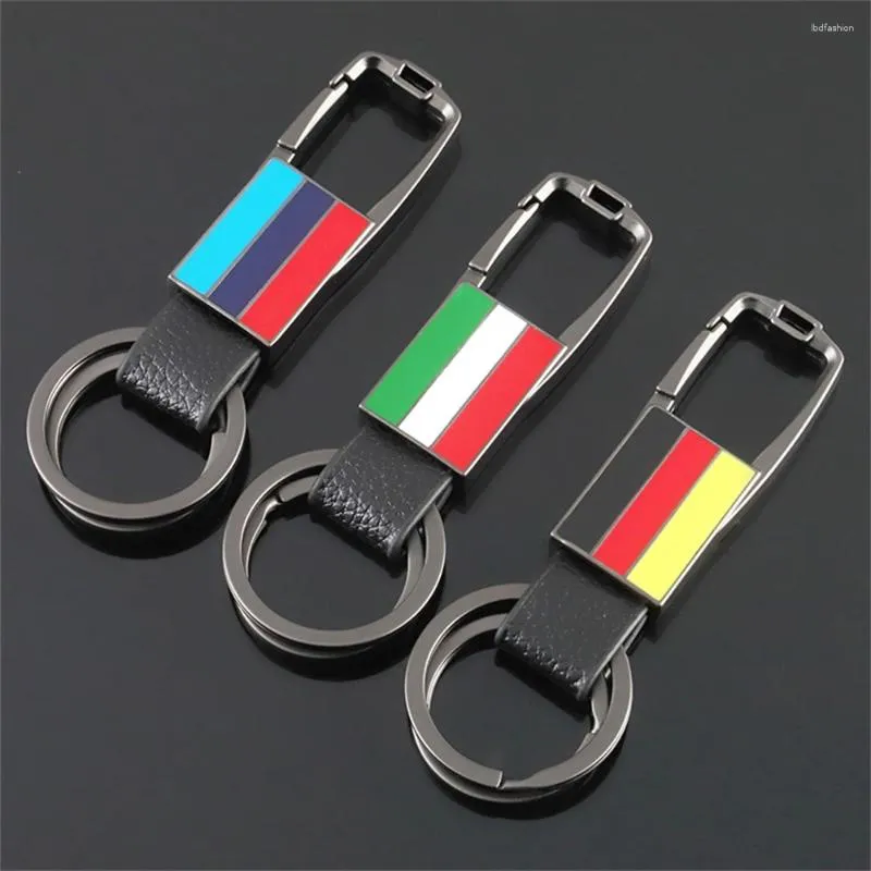 Keychains Black Alloy Leather Belt Keychain Germany Italy France Flag Key Ring Chain Keyring 3 Color Webbing Charm Car Jewelry