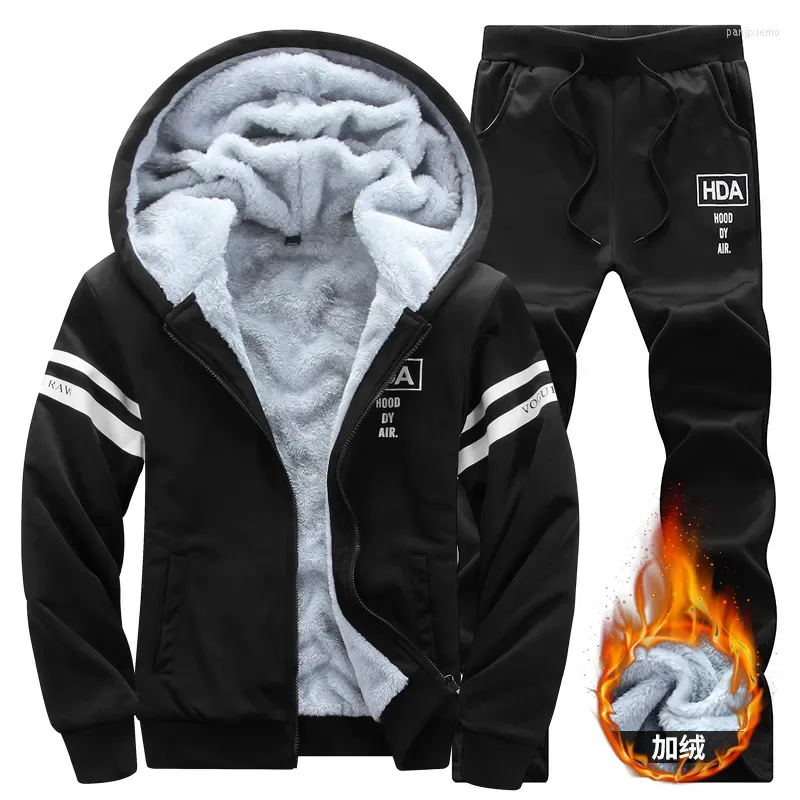 Heren tracksuits 2023 sets mannen tracksuit hoodies casual capuchon warme sweatshirts broek dikkere fleece jas 2 p moleton masculino 4x