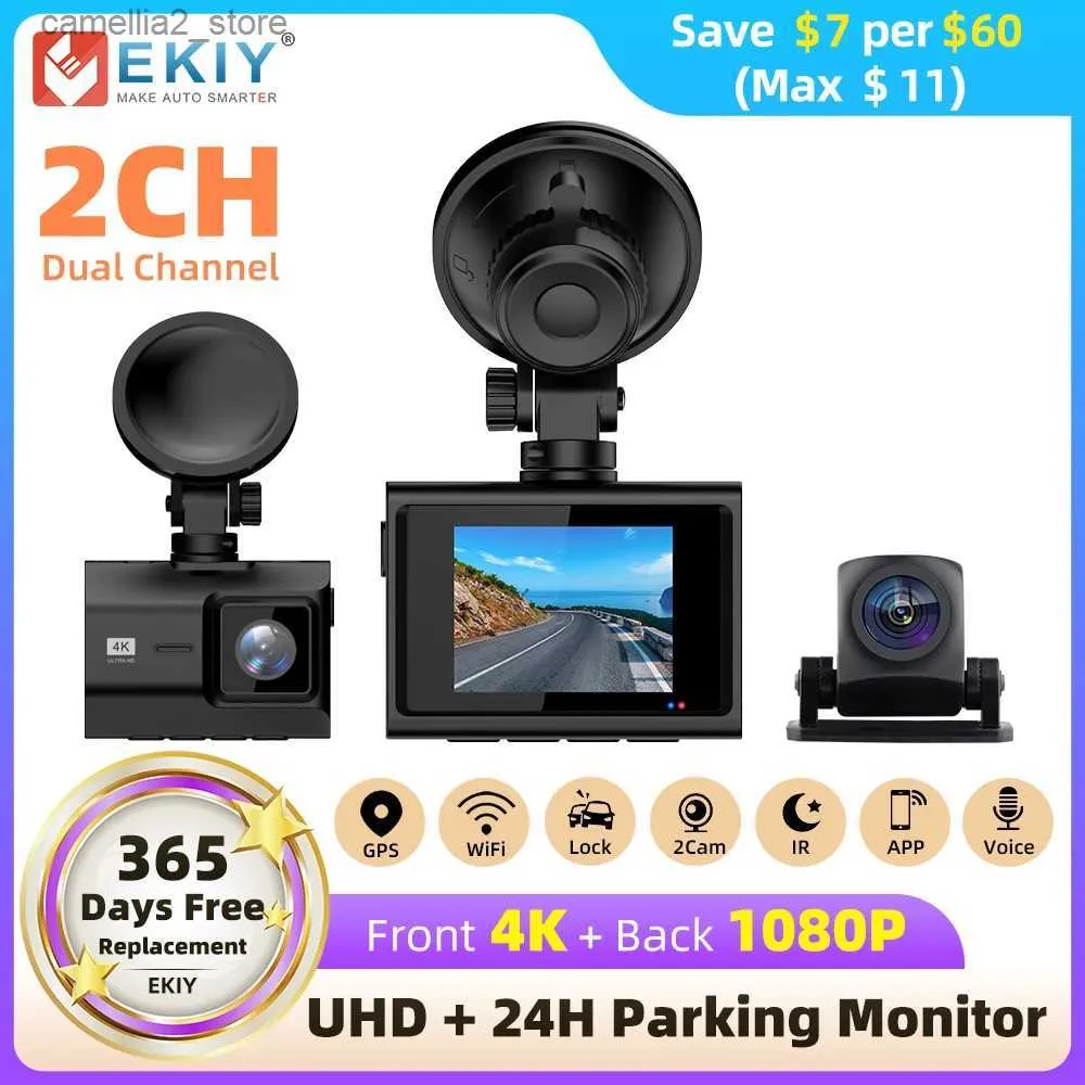 car dvr EKIY M500 4K Dash Cam Built-in GPS 142FOV Car Dashcam DVR Recorder 24H Parking Monitor APP Control 1080P AHD Rear View Camera Q231116