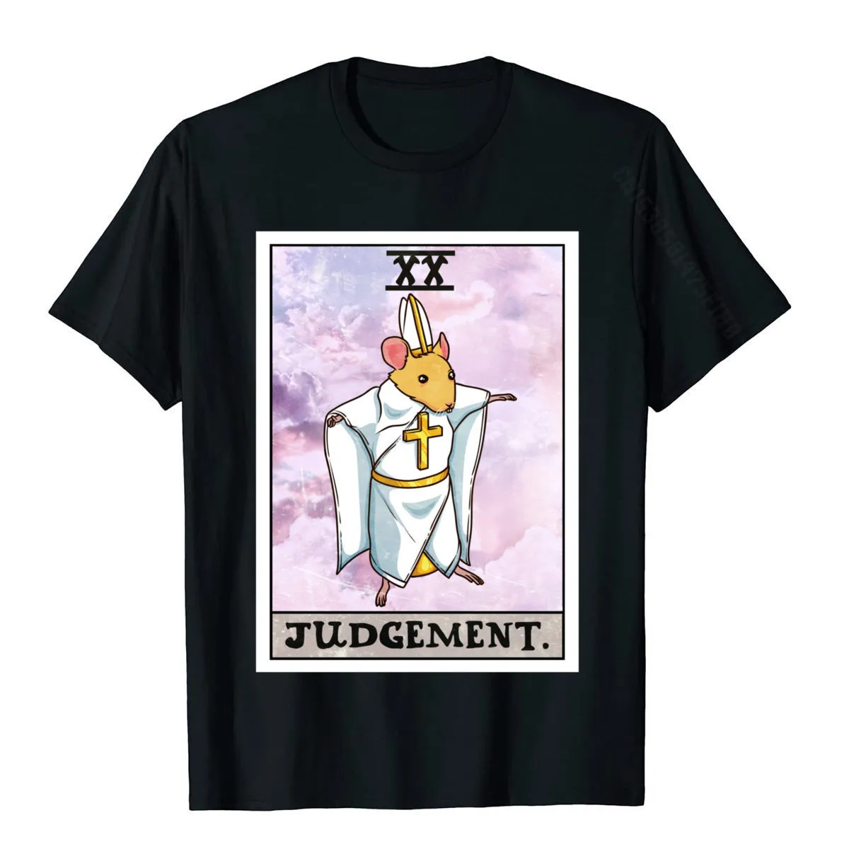 Casual T-Shirt Newest O Neck Casual 100% Cotton Men T Shirt Slim Fit Short Sleeve T Shirts Free Shipping Dorime Rat Judgement Tarot Card Funny Meme Pu over Hoodie__472 black