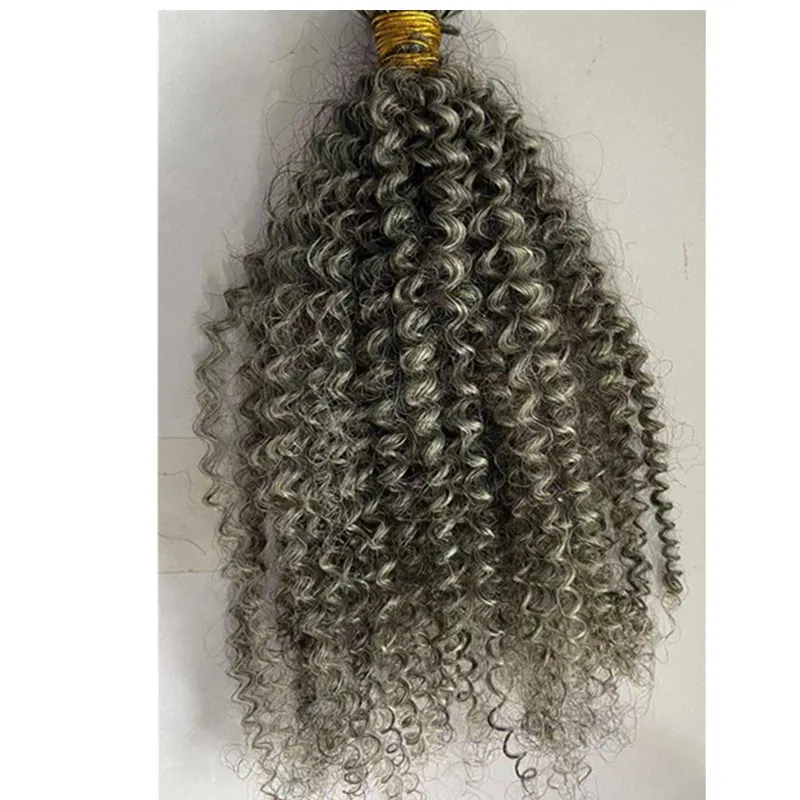 Estensioni dei capelli umani ricci crespi grigi non trattati ricci grigio tessuto riccio profondo fasci di trama di sale e pepe 100 g / pacco moda nuova