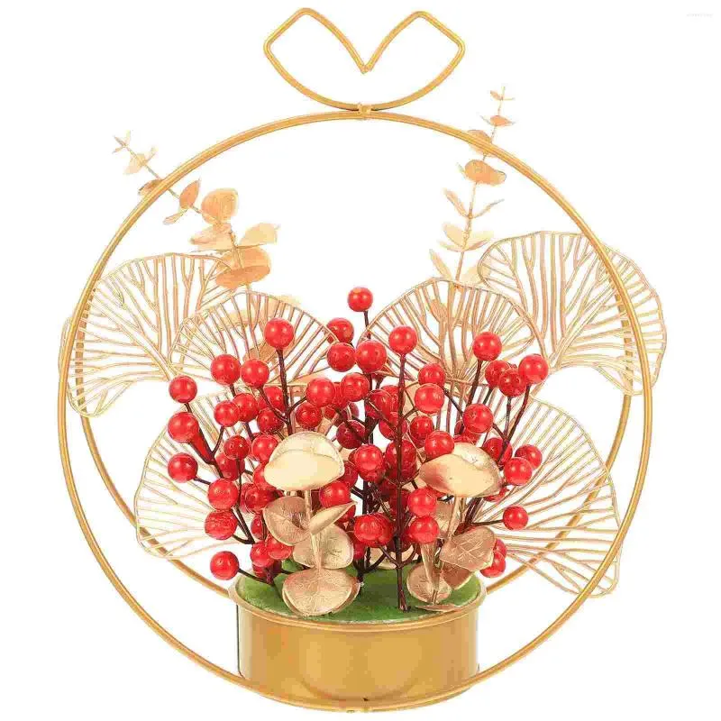 Fleurs décoratives fleur rouge année baies artificielles en pot panier décoration baies mariage chinois faux arbre pièce maîtresse décor bonsaï