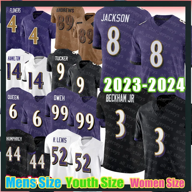 Ray Lewis Zay Flowers Odell Beckham Jr. Fotbollströjor man Lamar Jackson Baltimores Raven Mark Andrews Kyle Hamilton Justin Tucker Patrick Queen Odafe Oweh A02